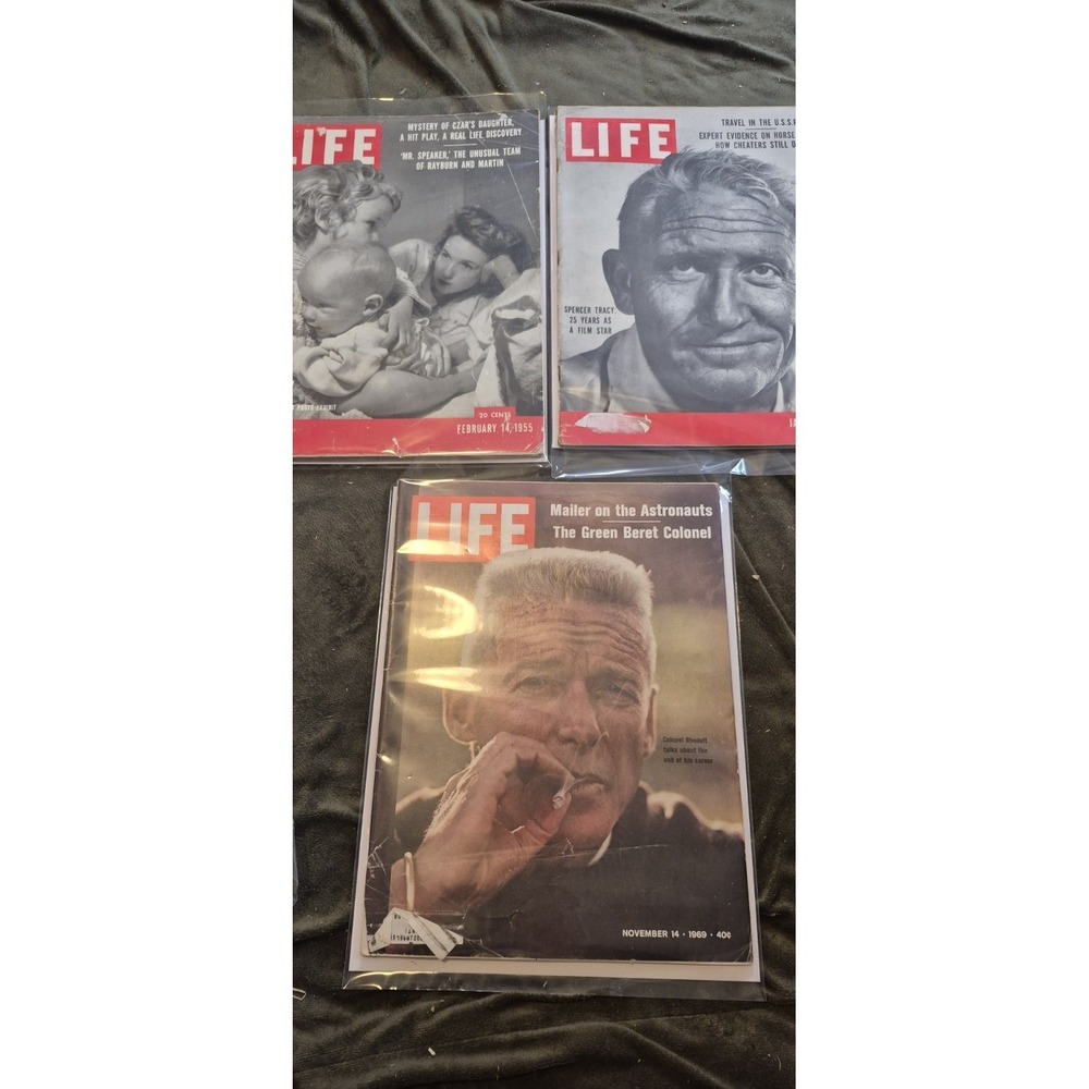 Vintage LIFE Magazine Lot of 3 Complete 1955 1969 Spencer Tracy Green‎ Beret